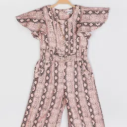 Peppermint Girls Peach-Coloured & Black Printed Jumpsuit-image-35