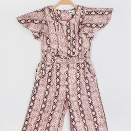Peppermint Girls Peach-Coloured & Black Printed Culotte Jumpsuit-14