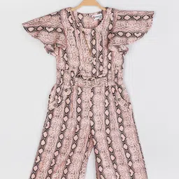 Peppermint Girls Peach-Coloured & Black Printed Jumpsuit-image-36