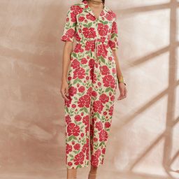 all about you Shirt Collar Floral Printed Cotton Basic Jumpsuit-image-78