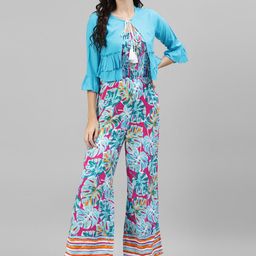 DEEBACO Women Turquoise Blue & Pink Printed Basic Jumpsuit-picture-43
