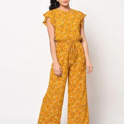 SQew Floral Printed Flared Sleeves Waist Tie-Ups Basic Jumpsuit-picture-5