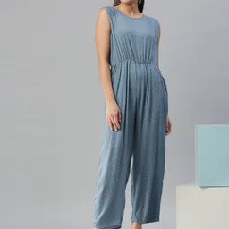 SHOWOFF Blue & White Printed Basic Jumpsuit-28