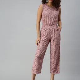 SHOWOFF Women Printed Round Neck Basic Jumpsuit-12