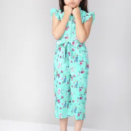 Naughty Ninos Girls Blue & Green Floral Printed Basic Jumpsuit-image-97