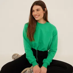 NA-KD Women Green Solid Crop Sweatshirt-image-54