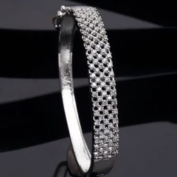 ZENEME Rhodium-Plated Brass American Diamond-Studded Kada Bracelet-41