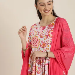 Sangria Women Printed Pleated Pure Cotton Kurta with Trousers & With Dupatta-28