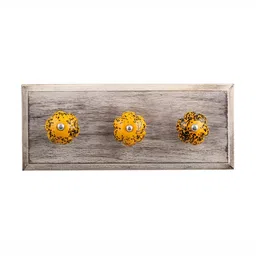 Indianshelf Brown & Yellow Abstract Printed Wooden Wall Hooks Key Holder-4