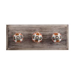 Indianshelf Beige & White Sunflower Printed Wooden Wall Hooks Key Holder-image-97
