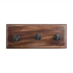 Indianshelf Black & Brown Textured Lion Face Wooden Wall Hooks Key Holder-image-97