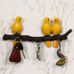 eCraftIndia 3 Yellow Birds Sitting on Tree Branch Decorative Key Holder-image-15