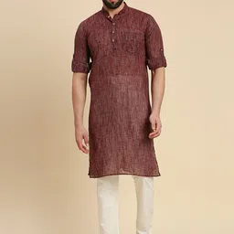 RAJUBHAI HARGOVINDAS Woven Design Roll Up Sleeves Cotton Straight Kurta-image-24