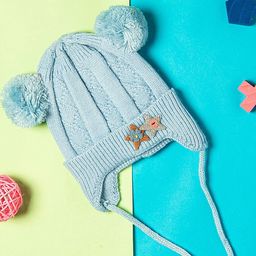 Baby Moo Kids Blue Woollen Pom Pom Detailed Cap-47