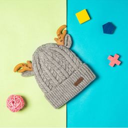 Baby Moo Unisex Kids Grey & Brown Colourblocked Wool Beanie-4