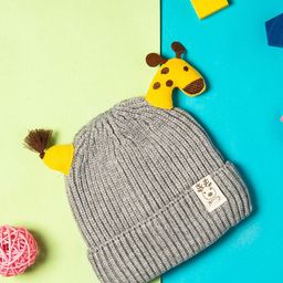 Baby Moo Unisex Kids Grey & Yellow Beanie-17