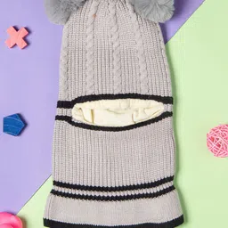 Baby Moo Unisex Kids Grey & Black Woollen Pom Pom Monkey Cap-10