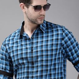 Roadster Men Blue Gingham Checked Opaque Casual Shirt-image-67