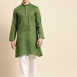 RAJUBHAI HARGOVINDAS Men Olive Green Dobby Kurta-picture-39