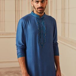 Tasva Men Blue Jacquard Thread Work Kurta with Churidar-picture-54