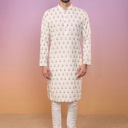 KISAH Ethnic Motifs Foil Printed Pure Cotton Kurta with Churidar-picture-9