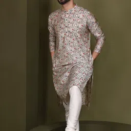 KISAH Mandarin Collar Ethnic Motifs Printed Straight Kurta with Churidar-picture-13