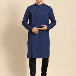 Amodh by Kisah Men Navy Blue Striped Panelled Kurta with Churidar-image-41