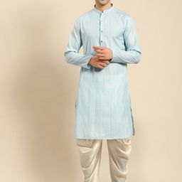 Amodh by Kisah Men Blue Striped Kurta with Dhoti Pant-image-30