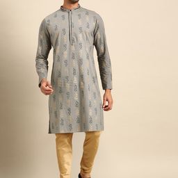 Amodh by Kisah Men Grey Printed Kurta with Churidar-14