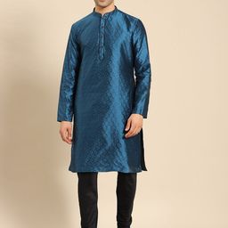 Amodh by Kisah Men Navy Blue Kurta Set with Trousers-picture-45