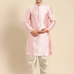 Amodh by Kisah Men Pink Floral Kurta with Dhoti Pants-image-50