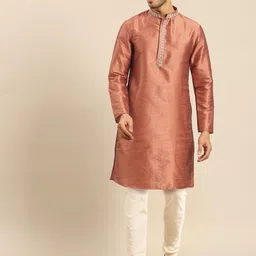 Amodh by Kisah Men Rust Embroidered Kurta with Churidar-image-9