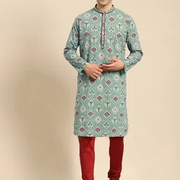 Amodh by Kisah Men Teal Floral Printed Kurta with Churidar-image-75