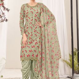 ODETTE Floral Embroidered Semi Stitched Kurta With Patiala Dupatta-image-12