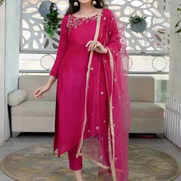 Label Shaurya Sanadhya Floral Embroidered Sequinned Kurta with Trousers & Dupatta-0