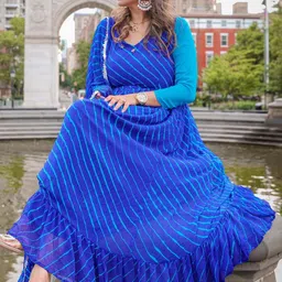 Thread & Button Women Blue Printed Anarkali Kurta With Dupatta-picture-26