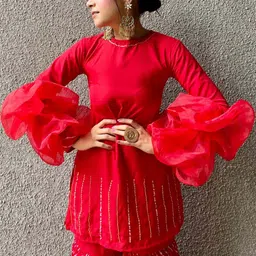 Thread & Button Women Leheriya Fusion Pure Cotton Kurta with Sharara-image-72