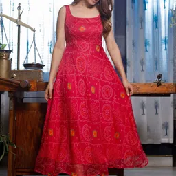 Thread & Button Pink Floral Ethnic Maxi Dress-image-92