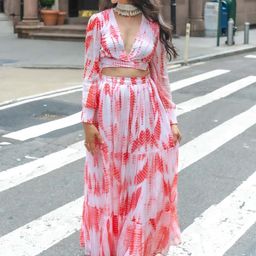 Thread & Button Women White & Orange Tie & Dyed Crop Top & Skirt-image-81