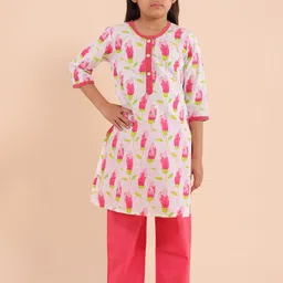 Sangria Girls Floral Printed Regular Pure Cotton Kurta with Trousers-picture-45