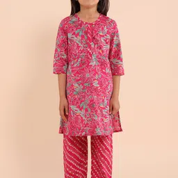 Sangria Girls Floral Printed Pure Cotton Kurta With Trousers-picture-40