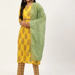 RangDeep Women Yellow Floral Printed Kurta with Trousers & With Dupatta-image-19