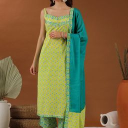 Inddus Floral Printed Regular Gotta Patti Kurta with Palazzos & Dupatta-32