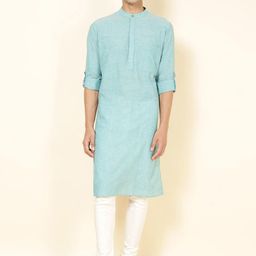 Fabindia Mandarin Collar Long Sleeves Pure Cotton Kurta with Churidar & Nehru jacket-picture-11