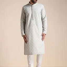 Manyavar Men Mandarin Collar Printed Kurta with Pyjamas-image-64
