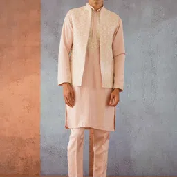KALPRAAG Embroidered Pink Jacket Kurta Set-image-18
