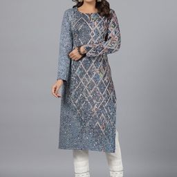 Juniper Geometric Printed Keyhole Neck Kurta with Trousers-picture-41