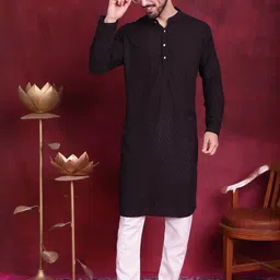 Jompers Ethnic Motifs Embroidered Chikankari Pure Cotton Kurta with Pyjamas-image-74