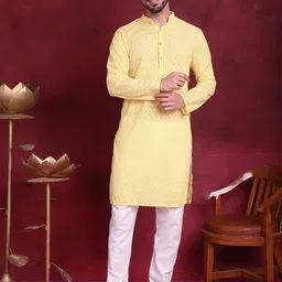 Jompers Leheriya Embroidered Chikankari Pure Cotton Kurta with Churidar-image-95