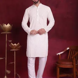 Jompers Ethnic Motifs Embroidered Chikankari Pure Cotton Kurta With Churidar-image-93